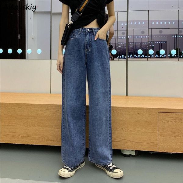 

women's jeans women retro blue chic denim ulzzang loose high waist all-match college teens trouser fashion daily girls clothes
