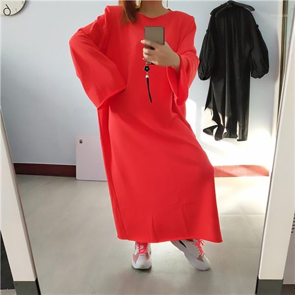 

eam] women multicolor big size sweatshirt dress new round neck long sleeve loose fit fashion tide spring autumn 2020 1r1991, Black;gray