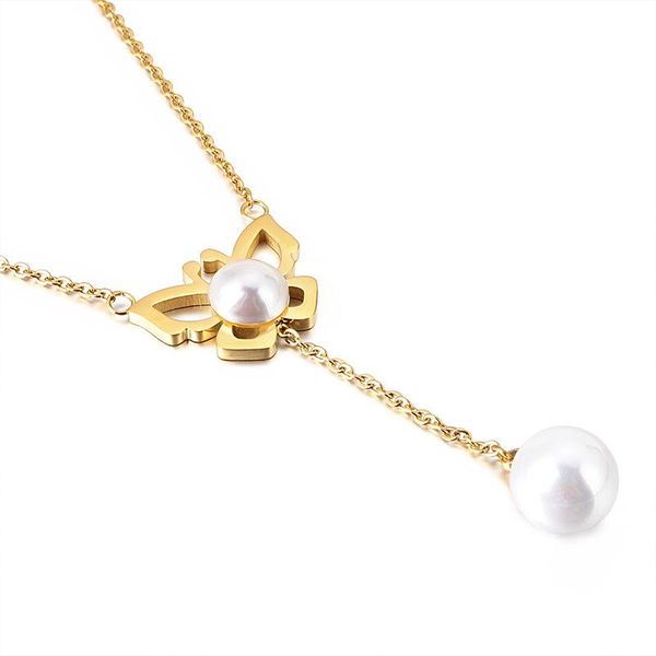 

chains jewelry fashion japanese and korean simple titanium steel small fresh butterfly pearl necklace for girls, Silver