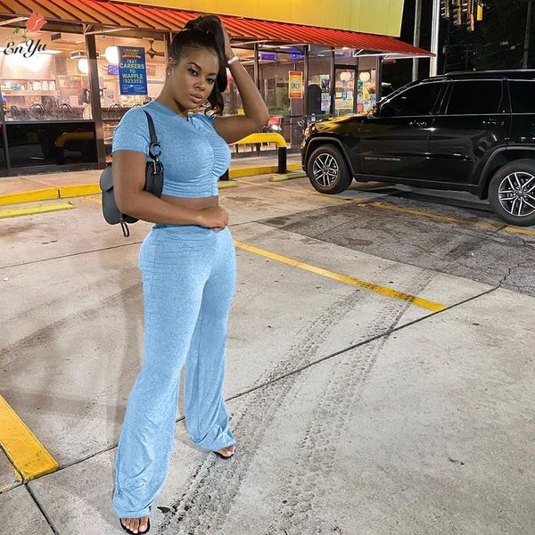 

enyu xl-xxl повседневный 2020 summer sexy lady solid 2-piece set длинные с коротким рукавом v-образным вырезом плиссированные тройники flare, Gray