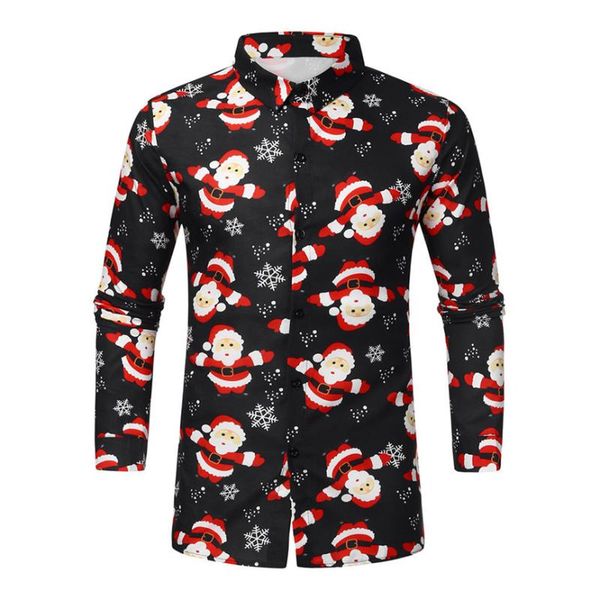 

men's casual shirts fashion men christmas autumn clothes snowman printed long sleeve slim blouse male turn down collar, White;black