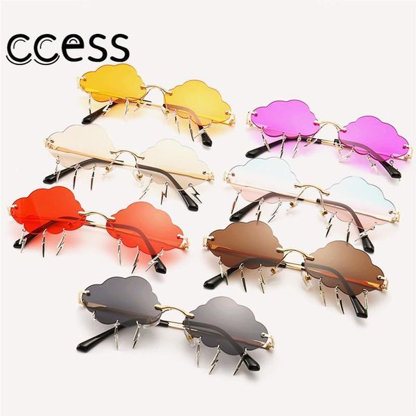 

sunglasses modern rimless for women classic steampunk cloud lightningtassel punk frameless men eyewear uv400 oculos1, White;black