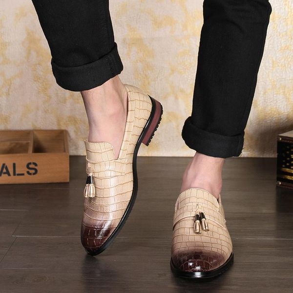 

tassels loafers men dress italian genuine leather shoes formal plus size office shoes men classic vintage oxford elegant, Black