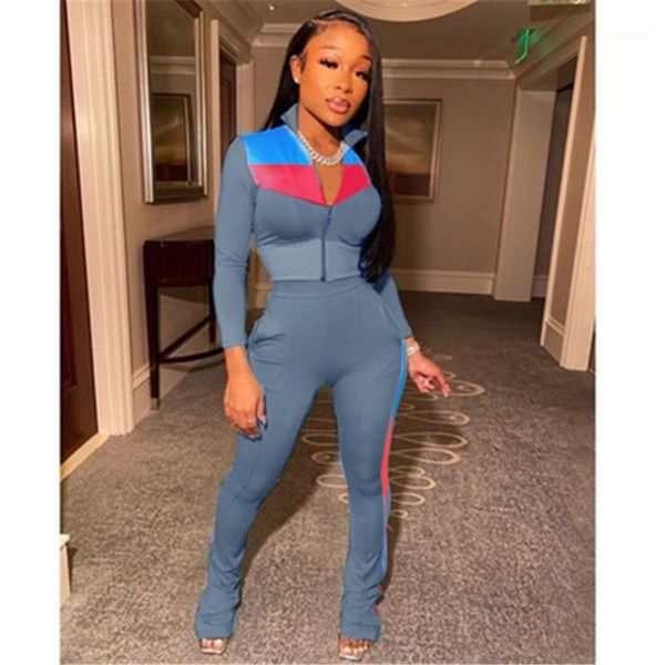 

zipper coat slim pants 2pcs suits women cardigan stand-up collar sets fashion trend long sleeve trousers tracksuits spring female casual, Gray