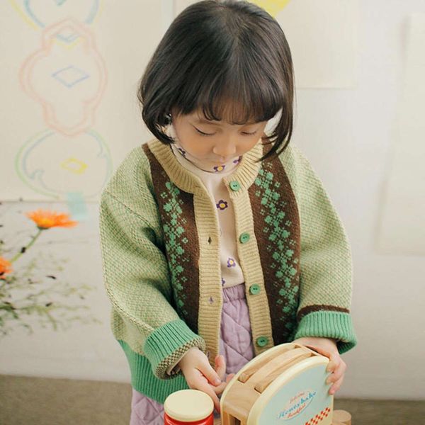 

2021 spring new korean girls' sweater wear children's foreign sle coat nubao cute knitted cardigan wcvs, Blue