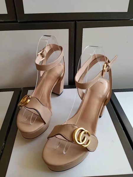 

2020 summer new leather thick heel waterproof platform flat belt high-heeled sandals, peep toe women's shoes, Black