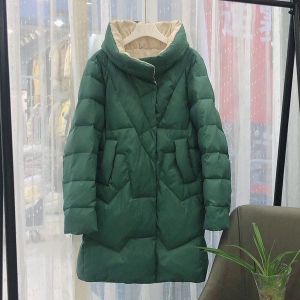 

2021 new female winter long neck 90% white down parka streetwear warm puffer jacket hff2, Black