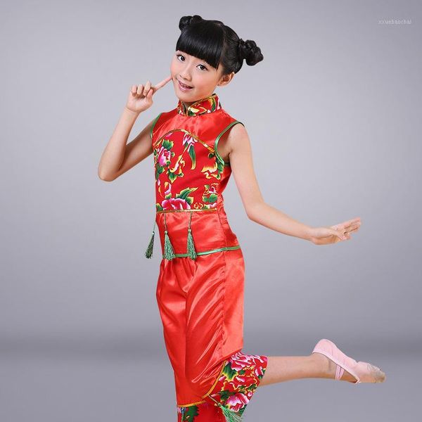 

children's day chinese costume han younger girls dance clothing kids festive folk dance clothes1, Black;red