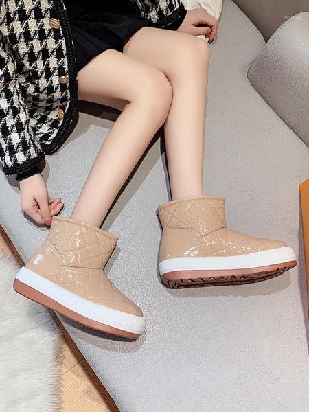 

winter boots lady shoes round toe boots-women flat heel plush luxury designer australia 2020 rubber fur med leather1, Black