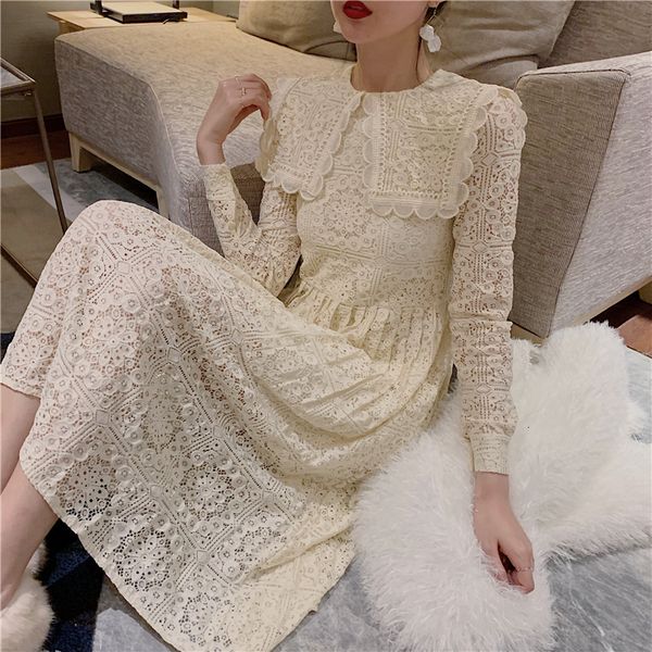 

autumn 2020 new french style lace mid long slim dress for women
