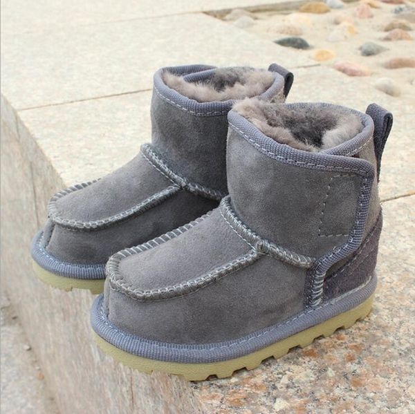 

geanuine leather australia winter baby warm snow kids sheepskin real fur shoes hard sole boots, Black