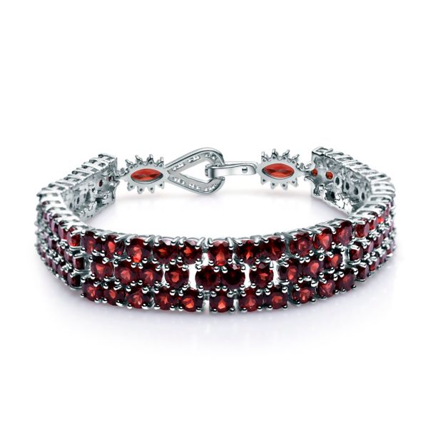 

gem's ballet 925 sterling silver bracelets & bangles for women fine jewelry 30.80ct natural red garnet gemstone bracelet genuine 1028, Black