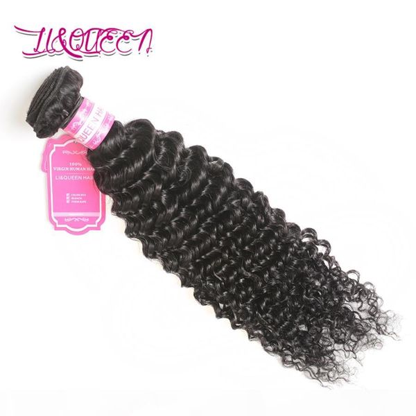 

deep wave hair weft brazilian natural human hair unprocessed deep wave bundles 1 pcs lot remy hair extensions li&queen beauty bundles, Black;brown