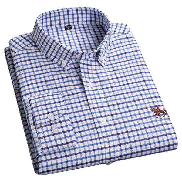 

brand 2021 men's long sleeve oxford shirts plaid summer new collar soft regular fit breathable social casual shirt uv9x, White;black