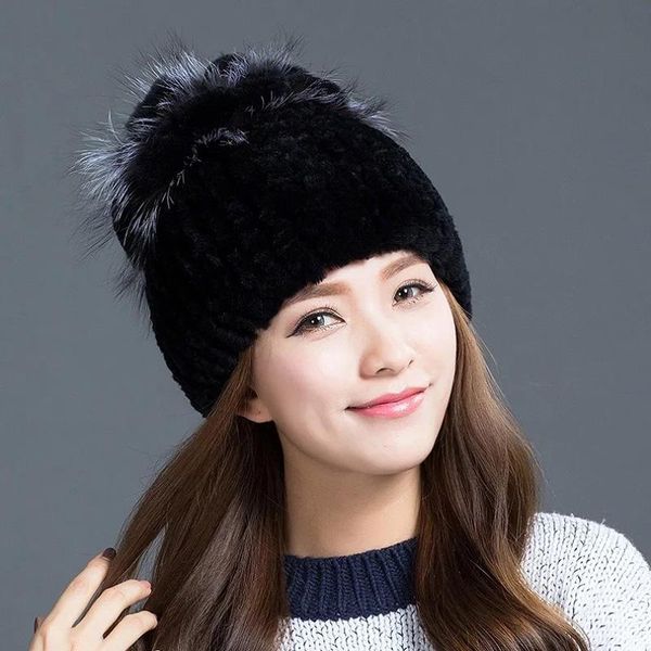 

beanie/skull caps fashion girl fur cap lady winter natural real rex hat women warm tu154-028, Blue;gray