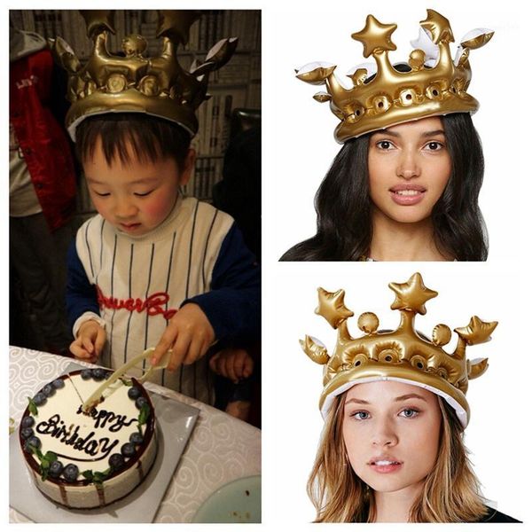 

inflatable gold crown kids birthday hats cap king toy party decoration new1
