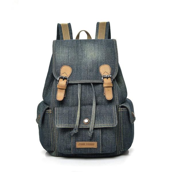 

new retro trendy washed denim backpack college wind leisure large capacity travel bag fashion tide women's backpack