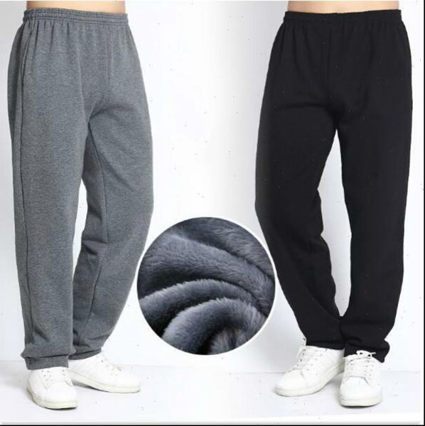

7xl men winter sweatpants warm fleece thick pants loose elastic waist pants cotton casual pants trousers plus size 5xl 6xl, Black