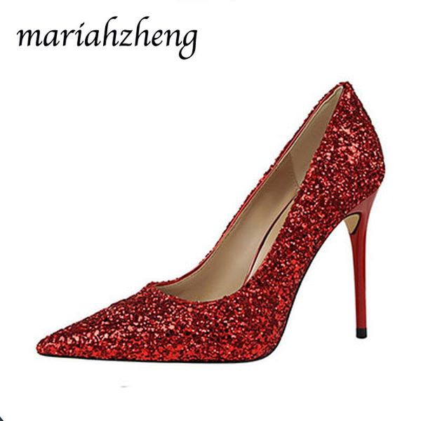

dress shoes meriahzheng 9.5cm 2021 glitter sequins women's high-heeled shallow mouth pointed thin club ds, Black
