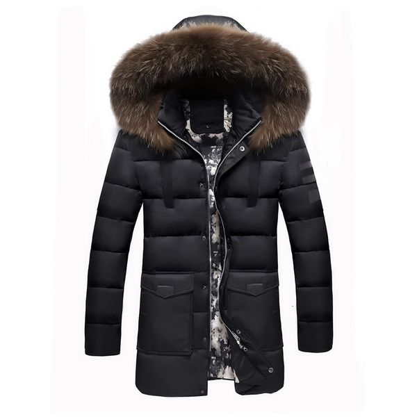 

autumn winter 16 new down medium length thiened hooded and hairy collar men's cotton coat, Black