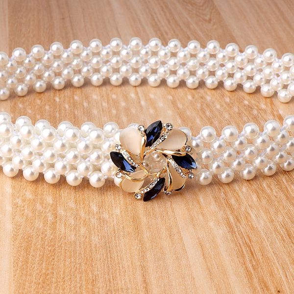 

elastic elastic pearl belt women's wide decorative dress korean version of all-match tunic sweater waist chain casual skirt belt tide, Black;brown