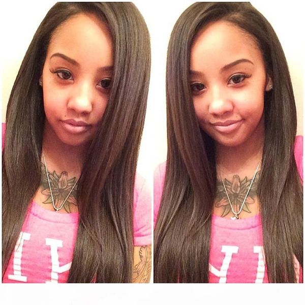 

lace frontal wig brazilian remy straight human hair wigs for women natural black pre plucked with baby hair, Black;brown