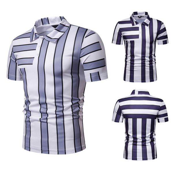 

new summer short sleeve polo shirt men's contrast stripe slim lapel casual t-shirt pl62, White;black