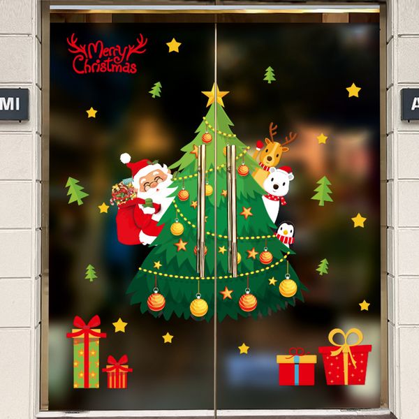 

large size merry christmas wall stickers 2021 fashion santa claus window room decoration pvc vinyl new year home decor removable