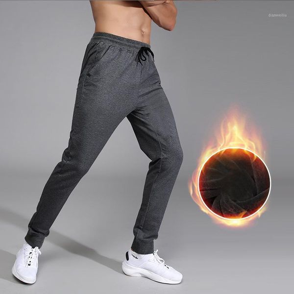 

running pants fall winter men sports zipper pockets male sweatpants outdoor add velvet warm jogging sportswear gym trousers xxl1, Black;blue