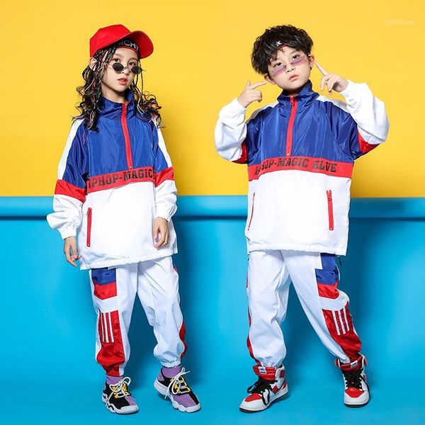 

kid blue white jacket jogger pants hip hop clothing clothes jazz dance costume for girls boys ballroom dancing streetwear1