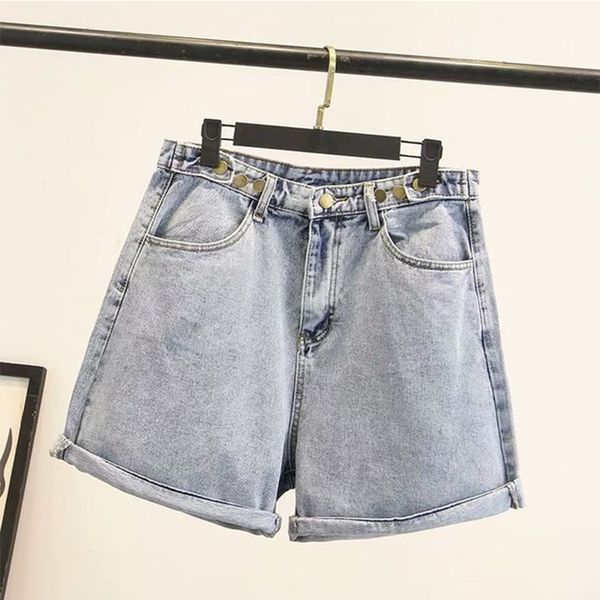 

2021 new summer for vintage streetwear blue broad leg women denim female with high waist black jeans shorts y1zo, White;black