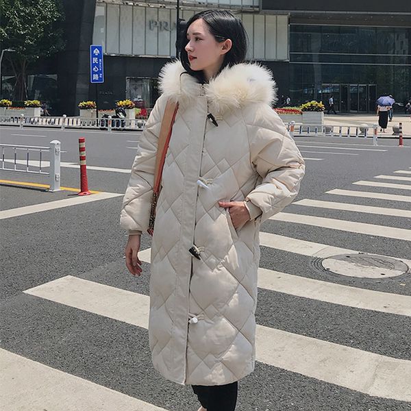 

x-long horn button women's jacket plus size solid parkas female winter hooded loose thick cotton padded casual outwear coats 201029, Black