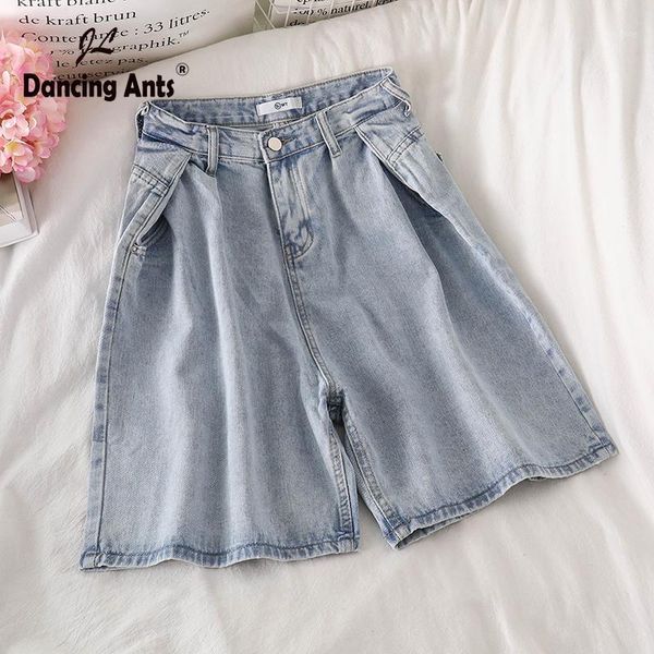 

woman jeans shorts wide-leg high waist straight denim five shorts streetwear loose female short trousers1, White;black