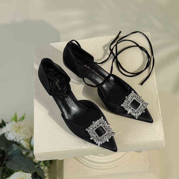 

sandals shoes women designer luxury rhinestone square buckle high heels cross tie black pointed heeled sandals 220301