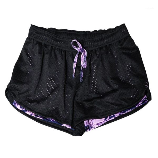 

women mesh quick-drying breathable fitness work-out two layer fitness fold shorts1, White;black