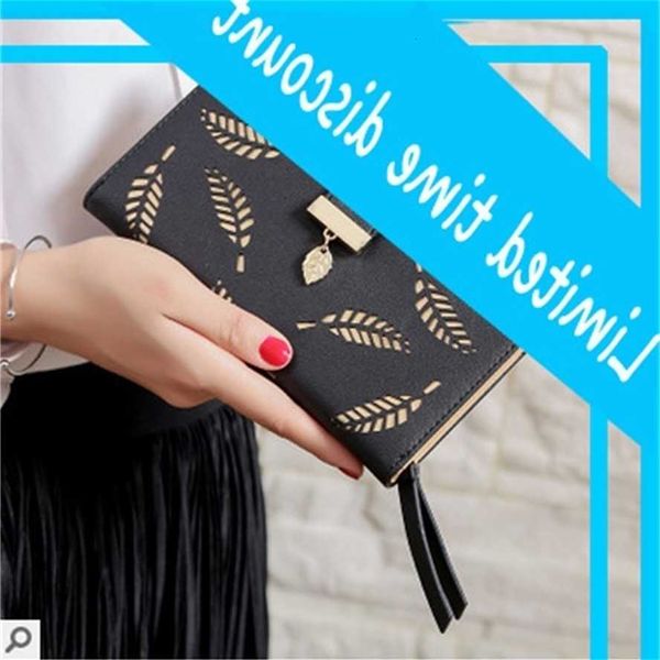 

2020 brand gold hollow leaves wallets soft pu learn link women portfolio designer coin card purse, Red;black