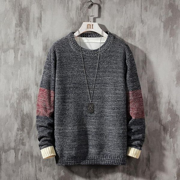 

men's sweaters 2021 autumn color matching knit sweater pullover round neck bottoming shirt, White;black