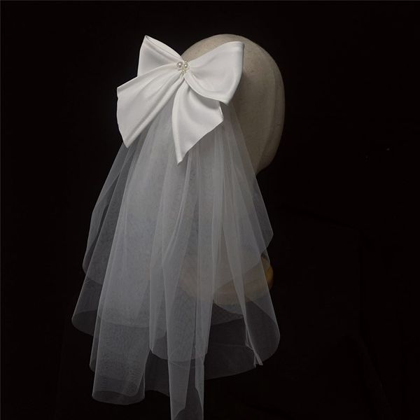 

2022 short wedding veil with big bow and comb ivory bridal veils, Black
