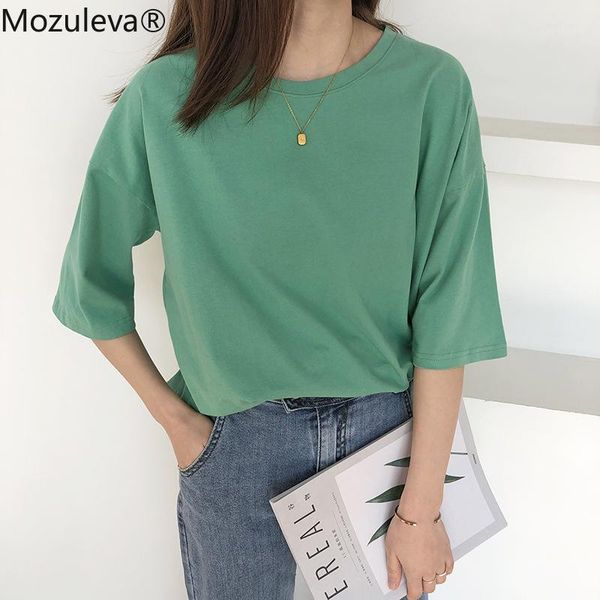 

mozuleva o-neck 5 colors options women t-shirt short sleeve loose cotton 2020 female basic shirt spring summer ladies tees1, White