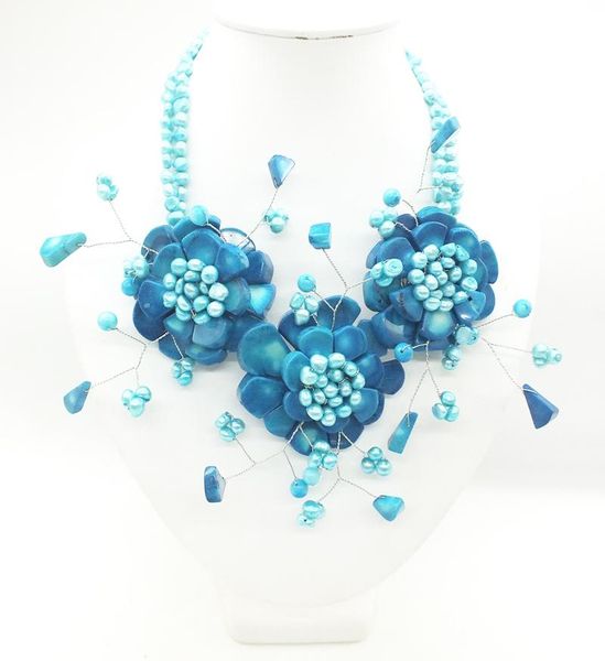 

blue ocean, classic natural coral flower necklace, american bridal wedding necklace 20, Golden;silver