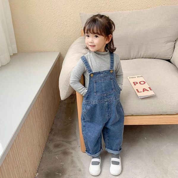 

2021 spring new baby loose denim overalls children girls all-match casual suspender trousers boys jeans h0i0, Blue