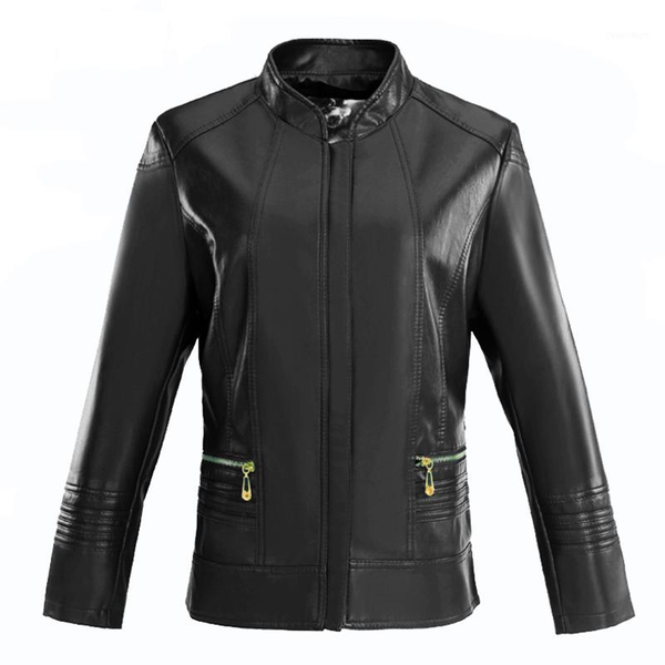 

new middle-aged and older women's leather jacket women's short slim locomotive leather jackets autumn spring plus size overcoat1, Black