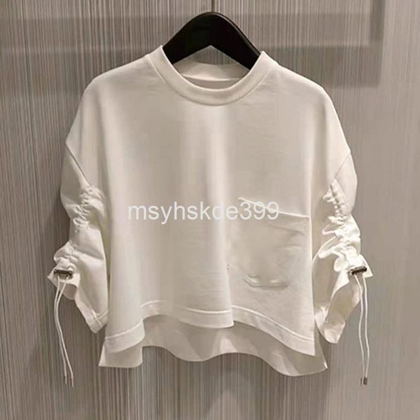 

women's t-shirt 6403 niche spring and summer drawstring sleeve short loose versatile cotton t-shirt women's fashion, White