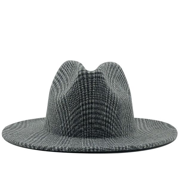 

простой женщины мужчины шерсть vintage gangster trilby плед войлок fedora hat с широкими полями gentleman elegant lady winter autumn jazz ca, Black;white