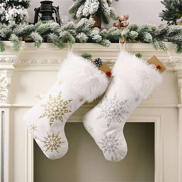

flannel pearl snowflake christmas stockings candy bag xmas gifts socks christmas tree hanging ornament decoration jk2010xb