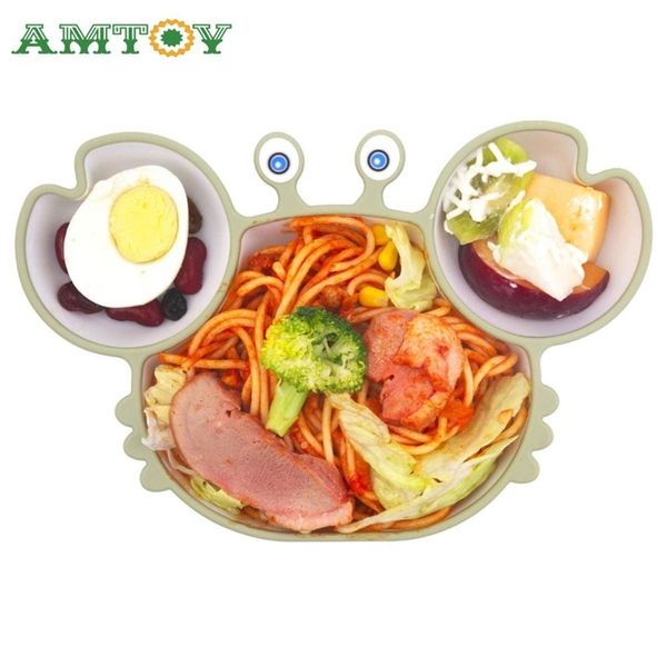 

bpa microwave dishwasher safe crab-shape silicone suction plate for toddlers self feeding training divided plate dish bowl lj201221