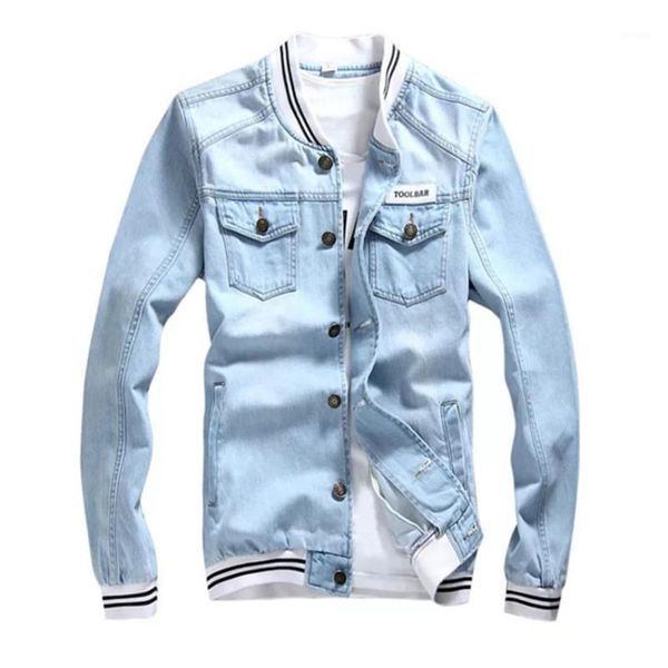 

maggie's walker spring and autumn new slim stripe stitching casual stand collar college wind wild man denim jacket1, Black;brown