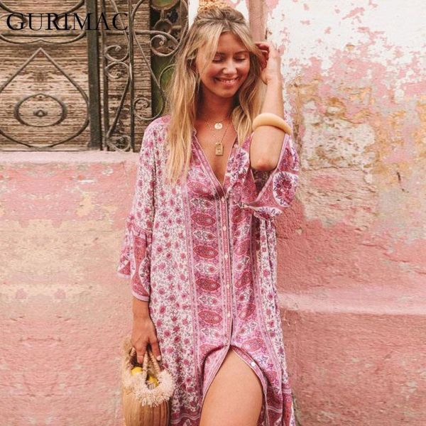 

2020 summer dresses for women casual flare sleeve v neck print beach bohemian dress female all matched celebrity bodycon dress1, Black;gray