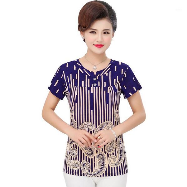 

summer middle age women casual loose tee shirts 4xl plus size short sleeve blouses quinquagenarian mother clothing 1, White