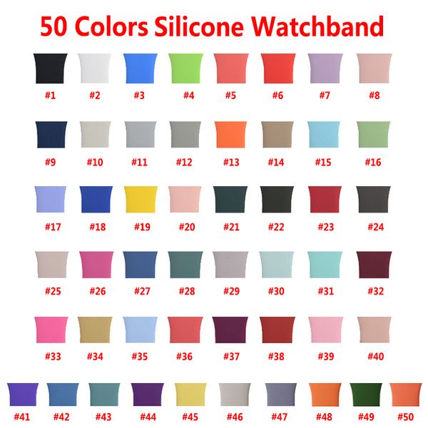 

50 colors silicone strap for 38mm 42mm 40mm 44mm watch soft replacement watchband for 6 5 4 3 2 1 series smartwatch
